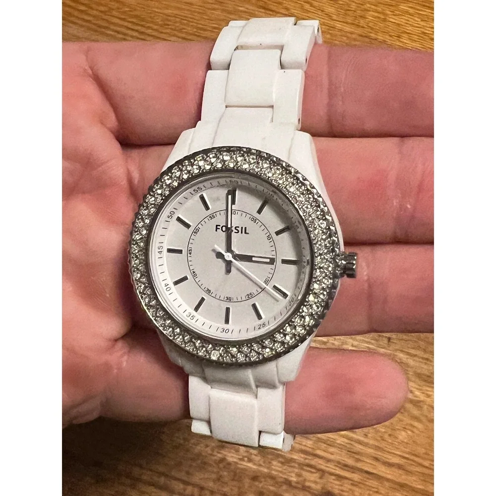 Fossil ES2444‎ Stella White Resin Crystal Bezel Ladies Watch